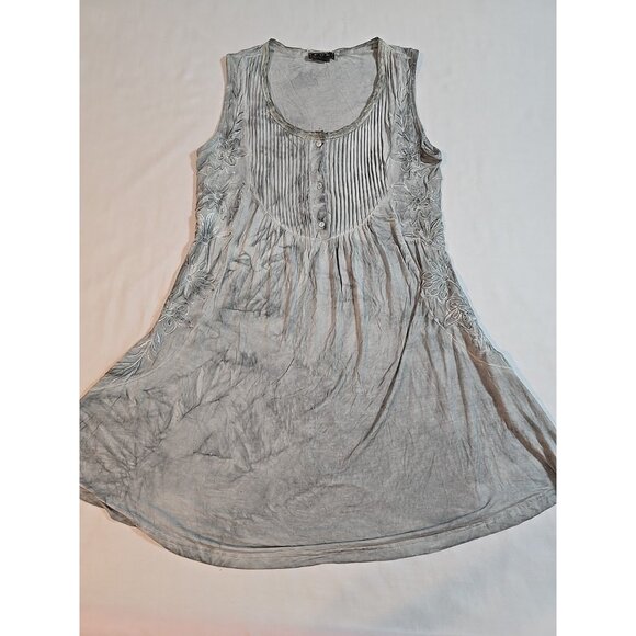 Pol Womens Gray mineral wash tunic sleeveless floral embroidery Size S - Picture 10 of 15